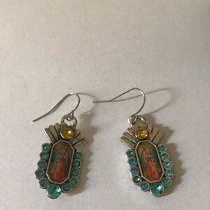 Silver tone and Blue Dangle Earrings